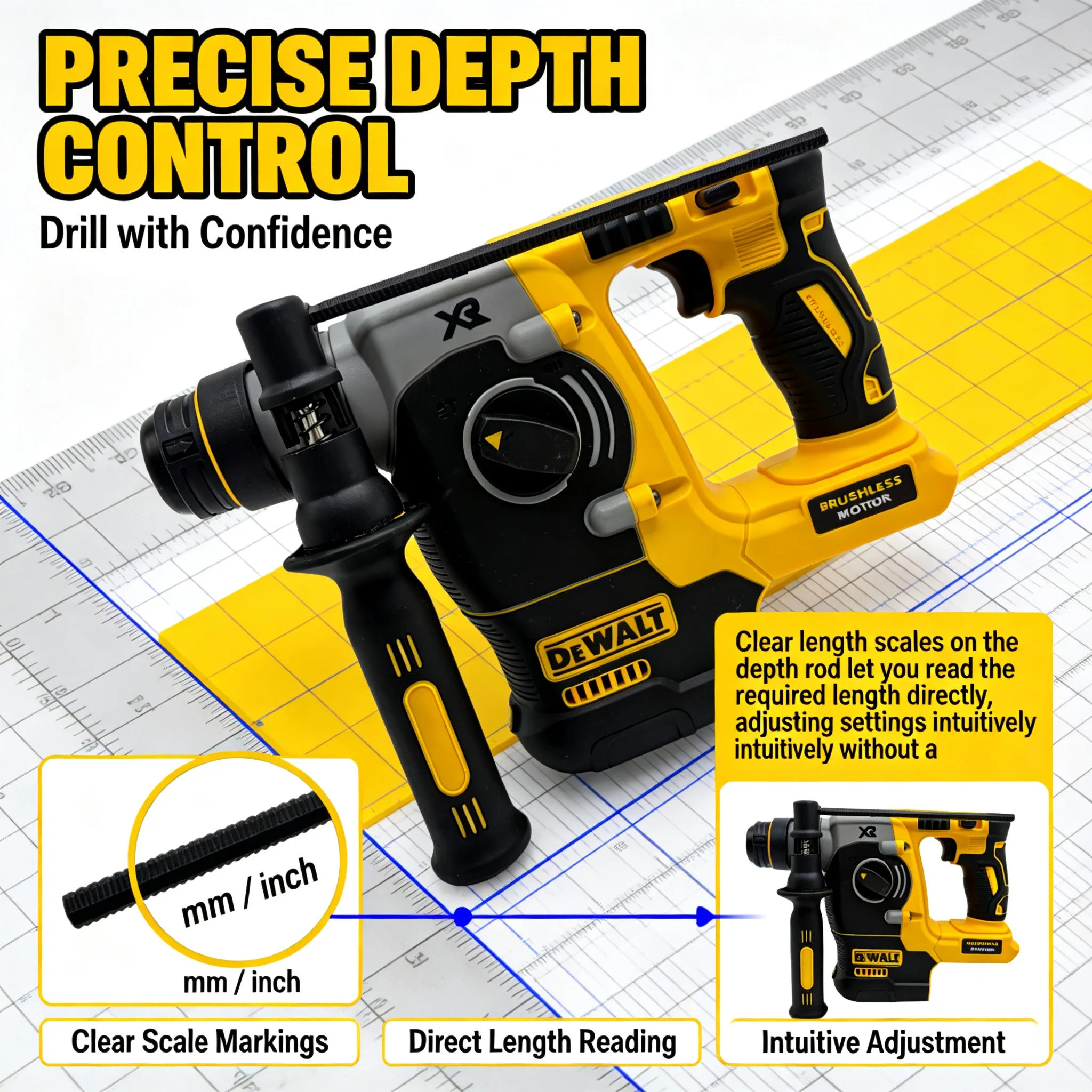 Cordless Rotary Hammer 20V Brushless - DEWALT 18V/20V MAX Akku-Bohrhammer mit SDS-Aufnahme,