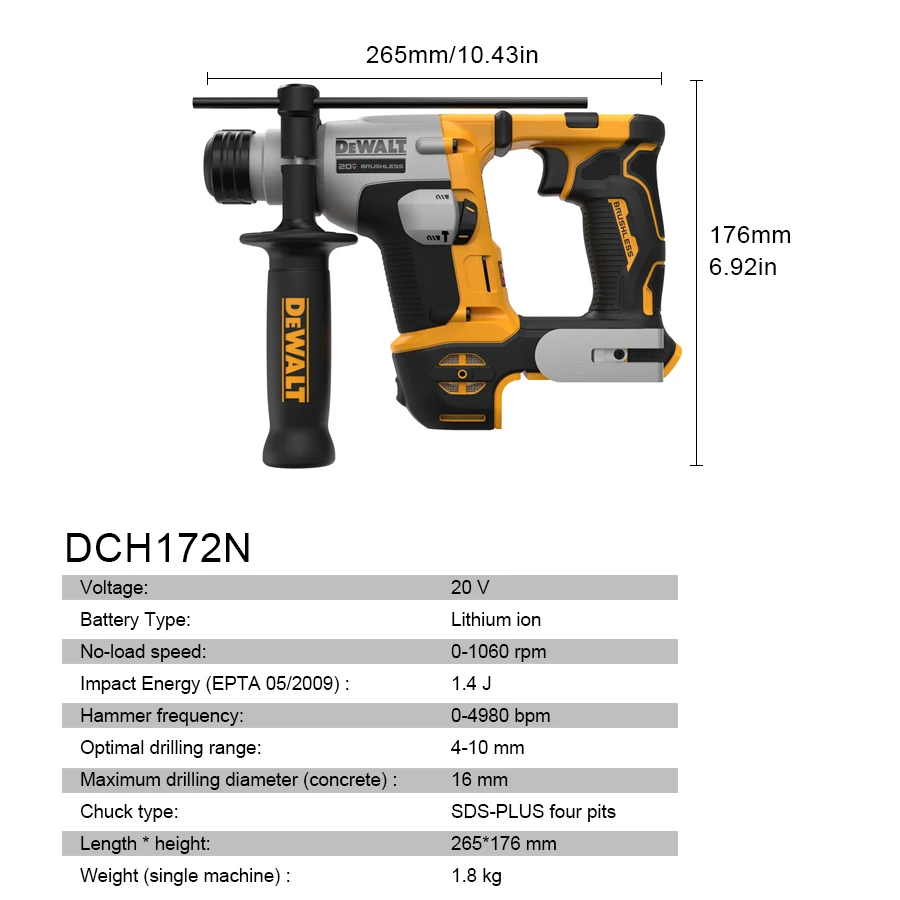 DeWalt DCH172N Akku-Akku-Bohrh – Cordless Rotary Hammer 20V Brushless Bewertung und Preis